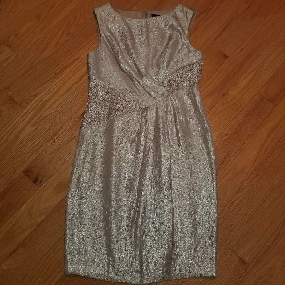Adrianna Papell Champagne Beaded Cocktail Dress